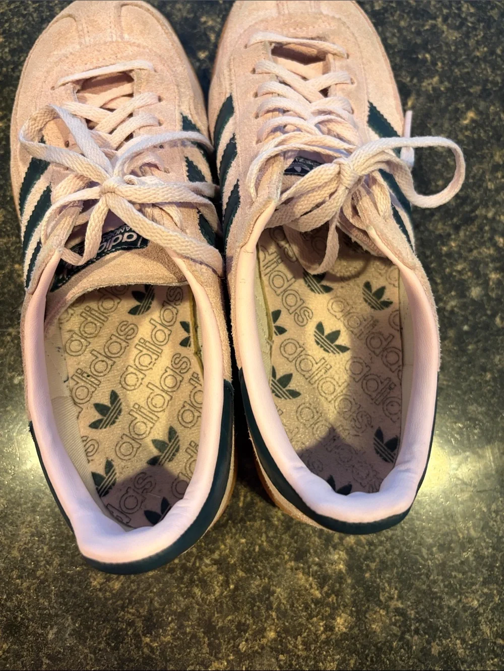 adidas Women’s Pink Suede Sneakers with Dark Green Stripes